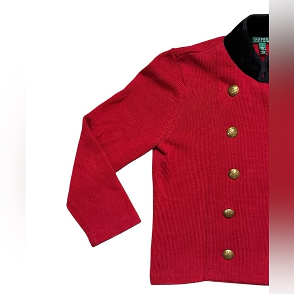 LAUREN RALPH LAUREN Red Knit Black Velvet Collar Double Breasted Jacket L - Picture 2 of 6